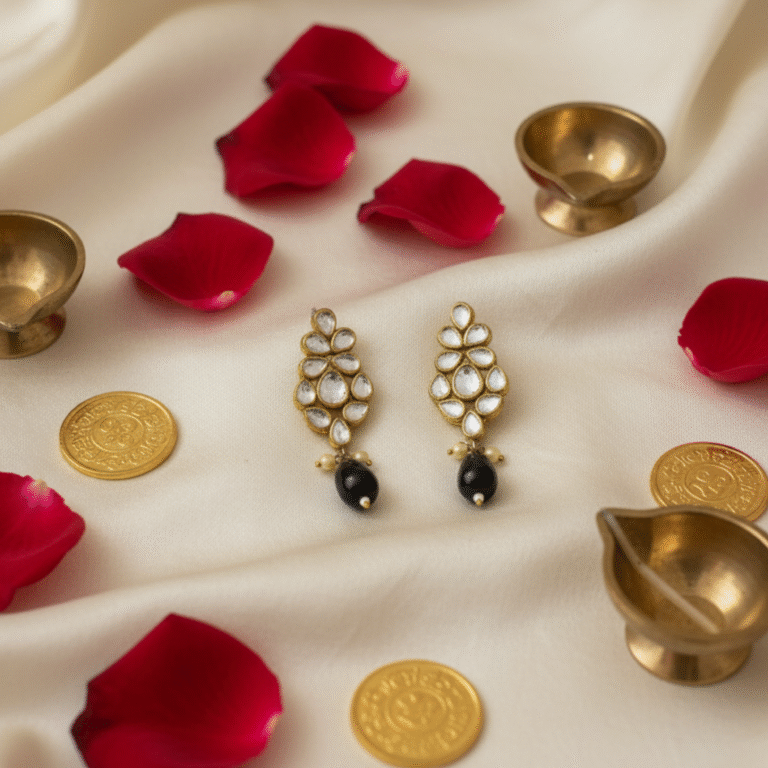 Heritage Kundan Statement Earrings- - Image 9