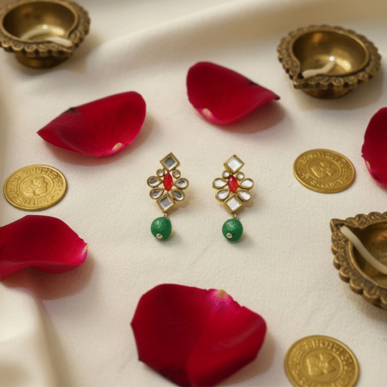 Heritage Kundan Statement Earrings- - Image 6