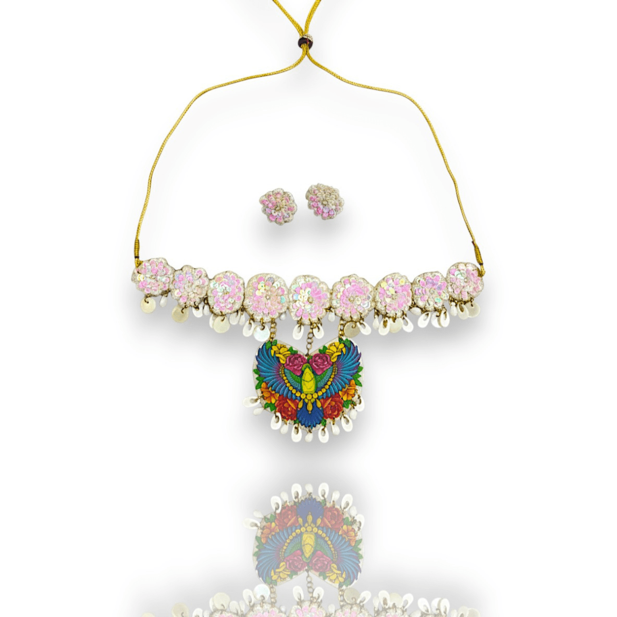 Peacock Motif Pearl Strand Necklace Set