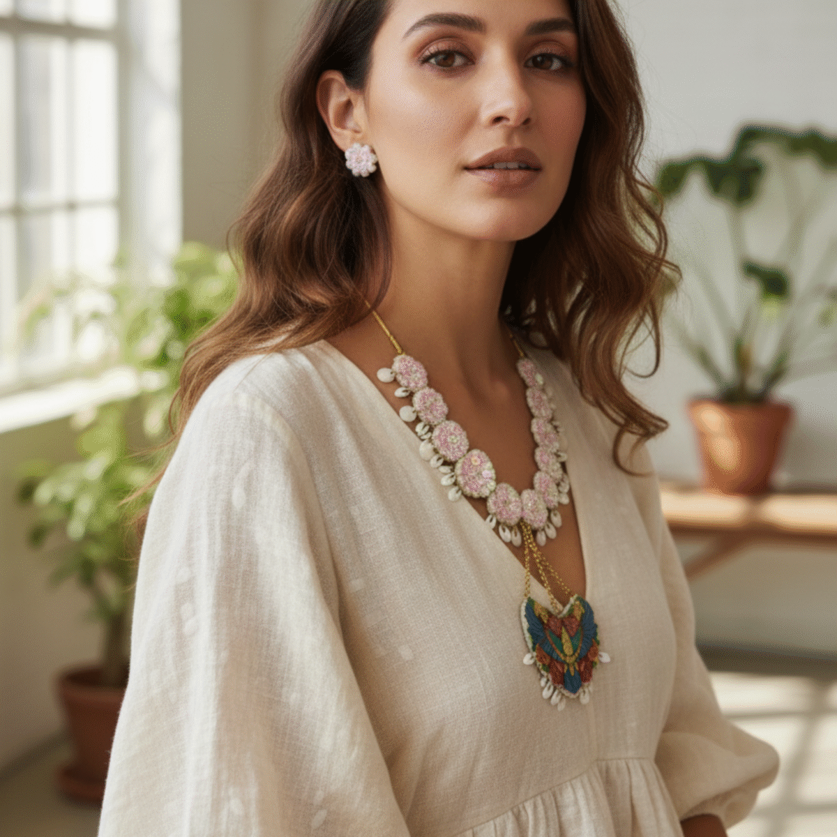 Peacock Motif Pearl Strand Necklace Set - Image 3
