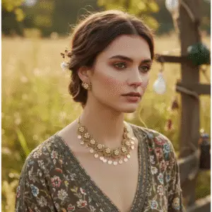 Golden Pearl Cluster Necklace & Earring Set