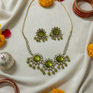 Green Kundan Chandelier Necklace & Earring Set