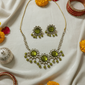 Green Kundan Chandelier Necklace & Earring Set