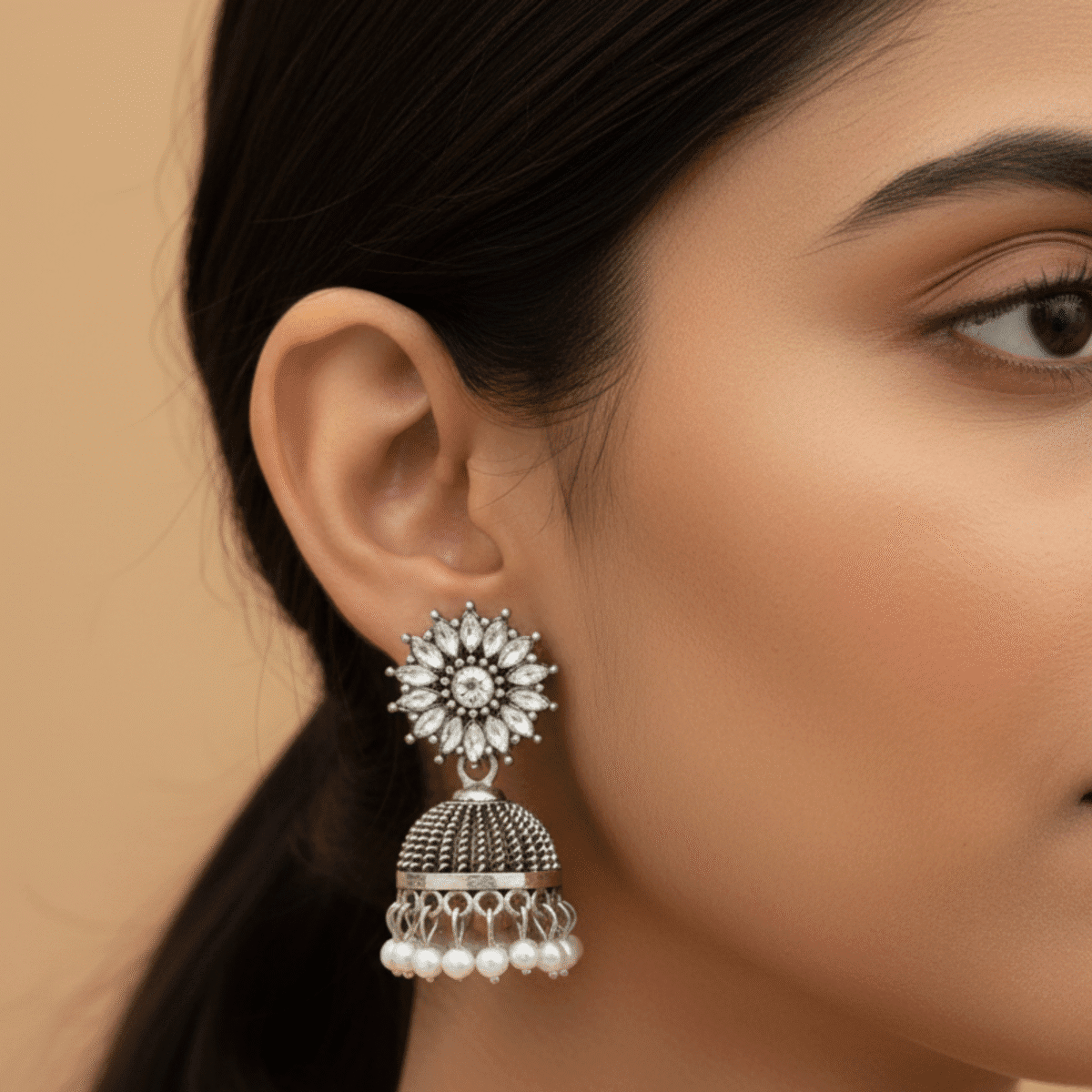 Crystal Sunburst Jhumka Earrings