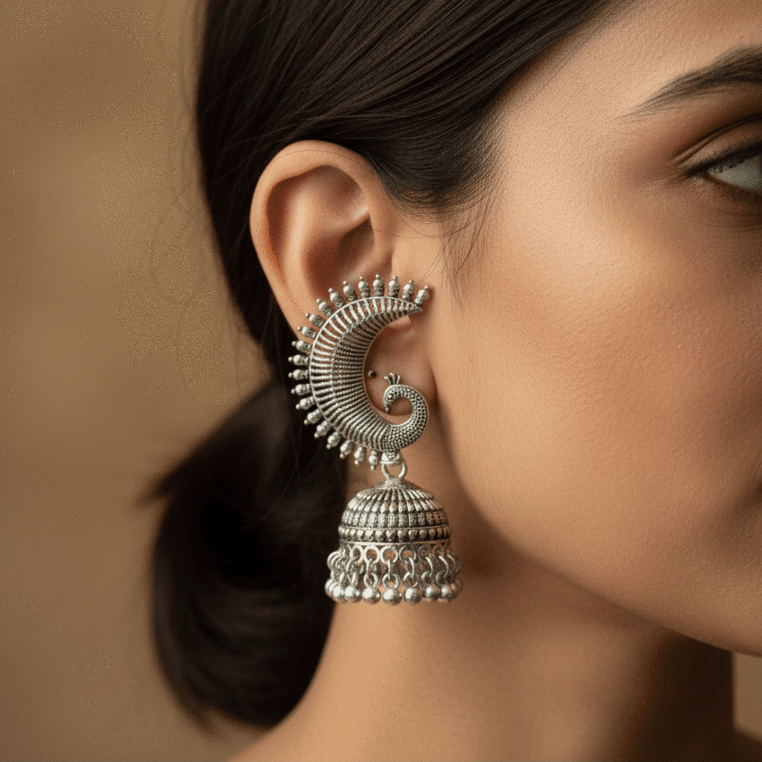Peacock Motif Traditional Jhumka Earrings