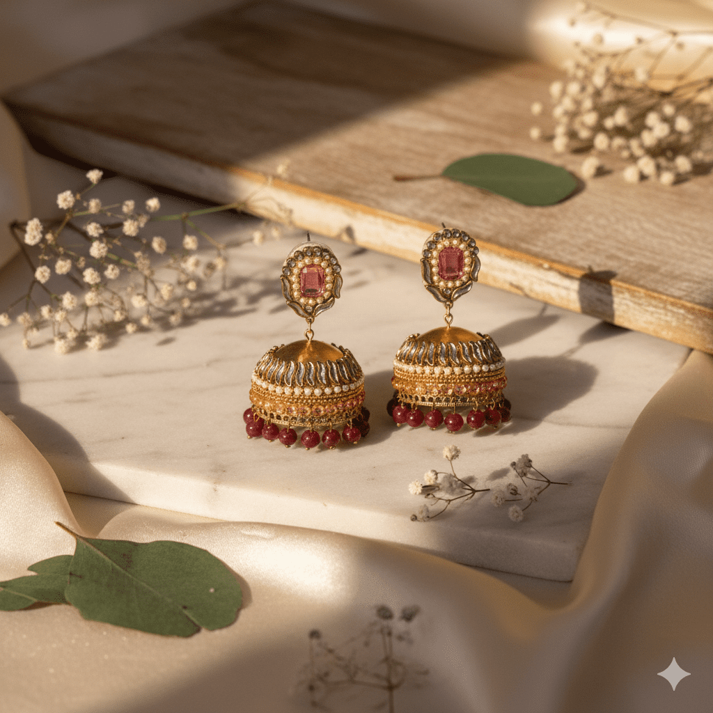kundan-stone-jhumka-pearl-drops - Image 7
