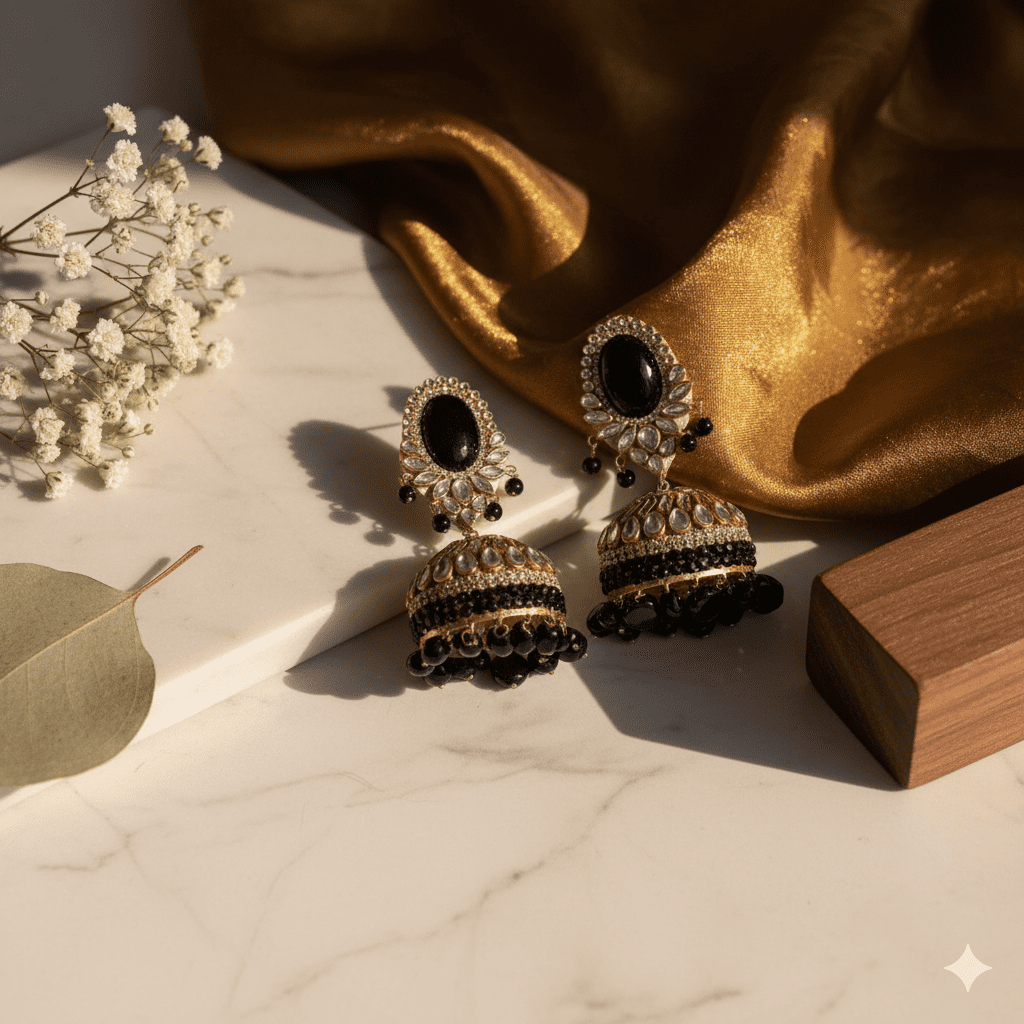 kundan-stone-jhumka-pearl-drops - Image 9