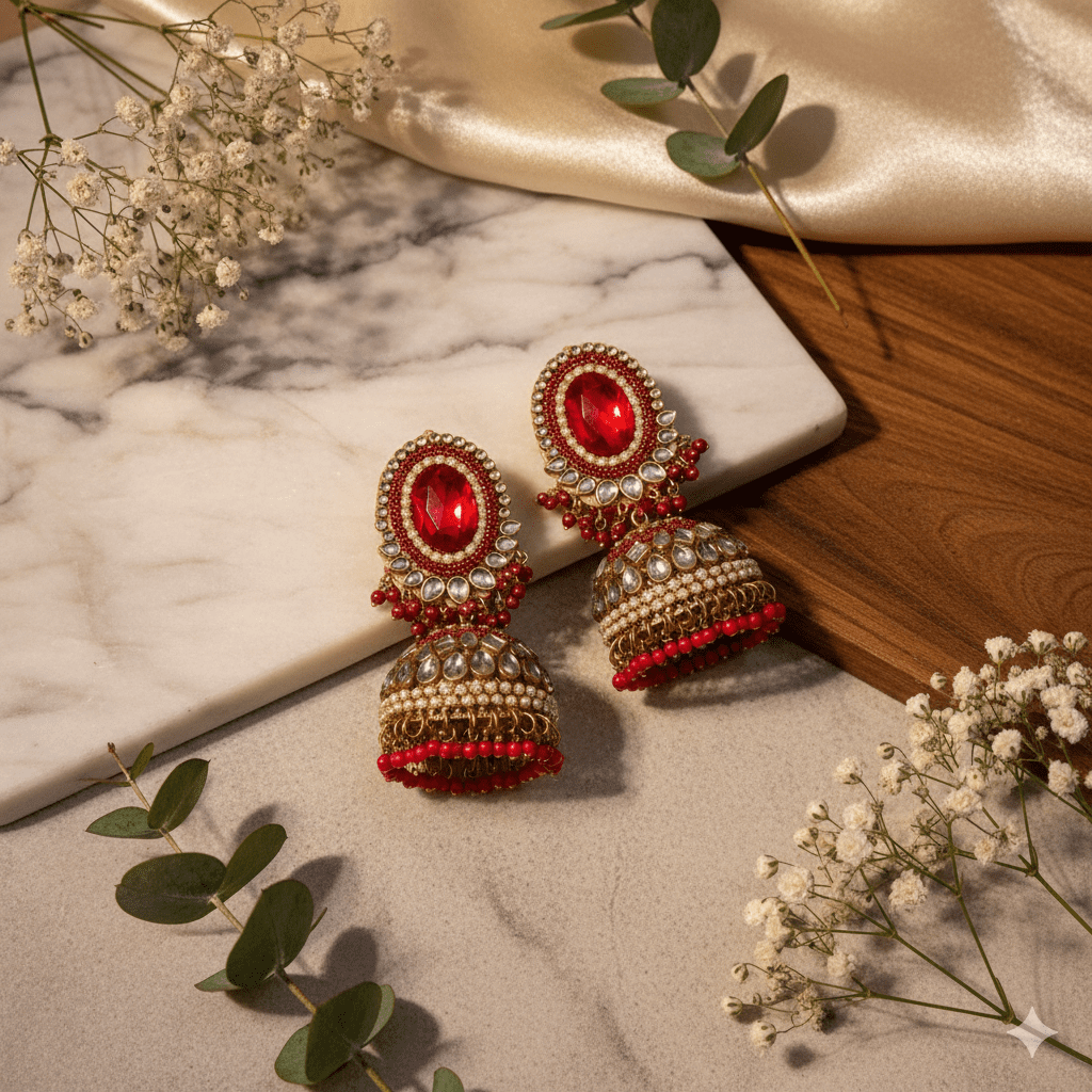 kundan-stone-jhumka-pearl-drops - Image 10