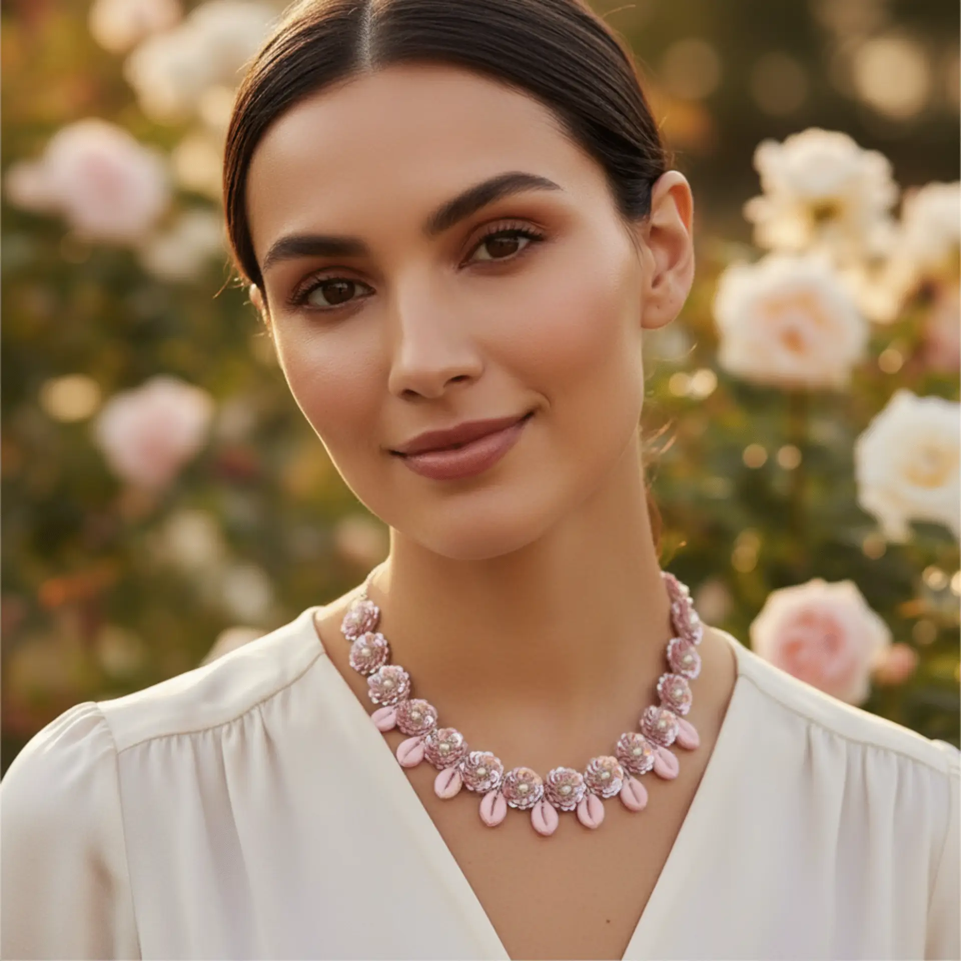 Pink Sequin Floral Statement Necklace